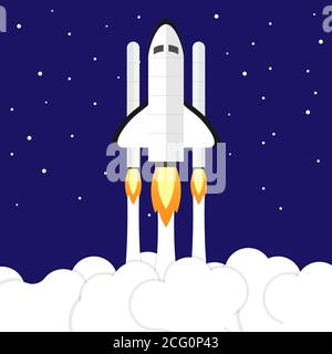 Space shuttle rocket icon. Space travelling or startup concept. Vector illustration.