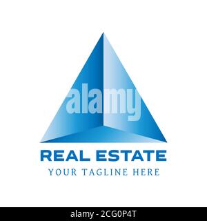 Triangle shaped blue logo template design for real estate company brand Stock Vector