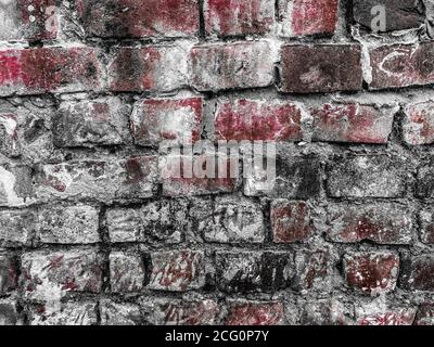 View on isolated old brick wall with cement Stock Photo