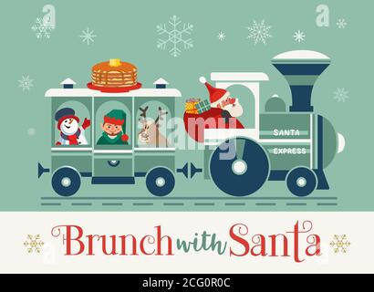Brunch with Santa Fancy Holiday vector flat poster Stock Vector