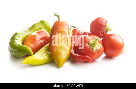 Various types of peppers vegetables isolated on white background. Stock Photo