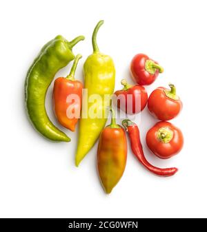 Various types of peppers vegetables isolated on white background. Stock Photo