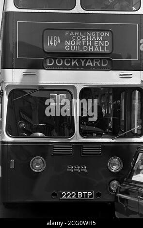 AJAXNETPHOTO. 1968. PORTSMOUTH, ENGLAND. - CITY CORPORATION BUS - ROUTE 148A DOUBLE DECKER TO DOCKYARD FROM FARLINGTON.PHOTO:JONATHAN EASTLAND/AJAX REF:3568156 14 58 Stock Photo