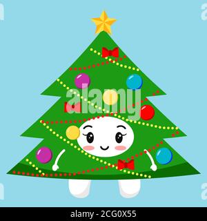 Cute tooth with christmas tree costume. Stock Vector