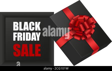 black gift box with red bow and ribbon. black friday sale vector Stock Vector