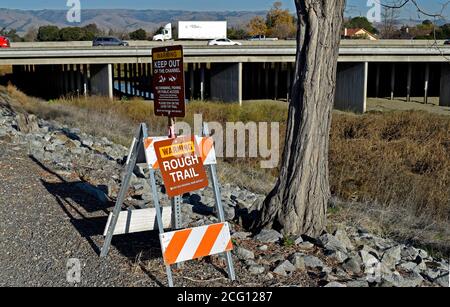 rough trail warning sign on Alameda Creek Regional Trail, California Stock Photo