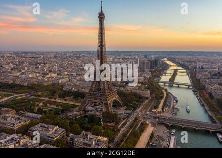 Aerial Paris and Eiffel Tower Sunrise Stock Photo - Alamy
