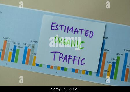 Estimated Organic Traffic write on sticky notes isolated on office desk. Stock Photo