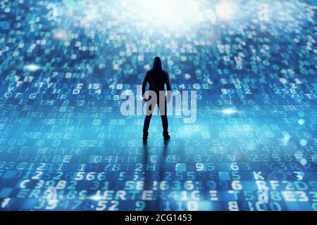 Hacker is searching to encrypt personal data and password Stock Photo