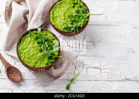 Vegan green broccoli soup or smoothie Stock Photo