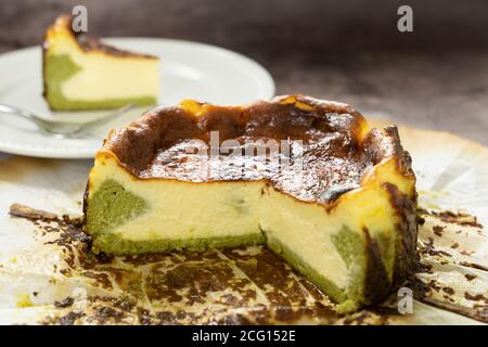 Matcha basque burnt cheesecake Stock Photo