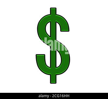 Dollar Sign Money. Market, greed. An isolated cash and money illustration with 1 dollar signs in rich gradient green color. Stock Photo