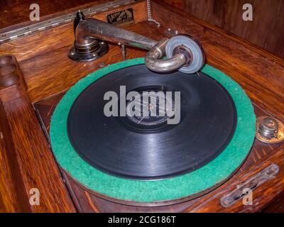 Vintage vinyl record and record player Stock Photo