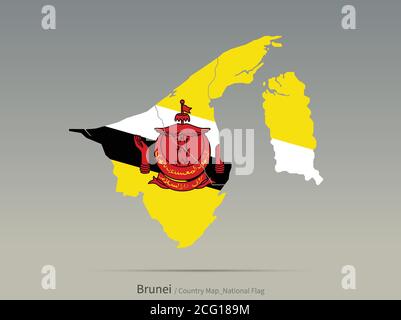 Brunei Flag Isolated on Map. Asian countries map and flag. Stock Vector