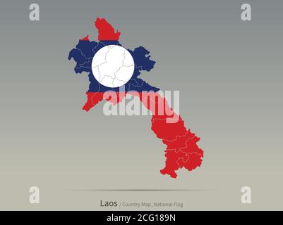 Laos Flag Isolated on Map. Asian countries map and flag. Stock Vector