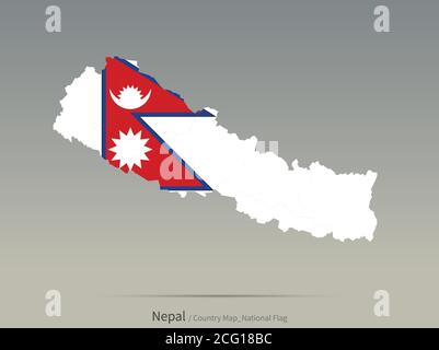 Nepal Flag Isolated on Map. Asian countries map and flag. Stock Vector