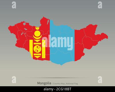 Mongolia Flag Isolated on Map. Asian countries map and flag. Stock Vector