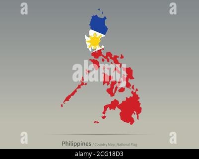 Philippines Flag Isolated on Map. Asian countries map and flag. Stock Vector