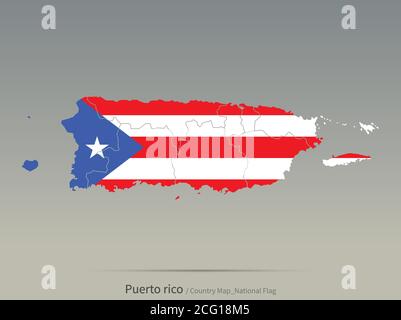 Puerto rico Flag Isolated on Map. Central american countries map and flag. Stock Vector