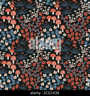 Seamless fall forest vector pattern Stock Vector