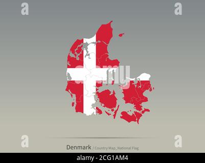 Denmark Flag Isolated on Map. European countries map and flag. Stock Vector
