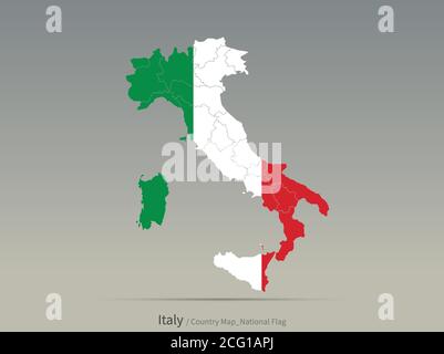 Italy Flag Isolated on Map. European countries map and flag. Stock Vector
