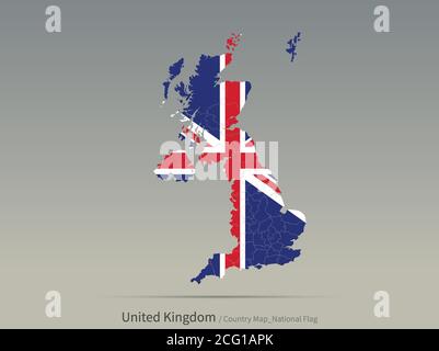 UK Flag Isolated on Map. European countries map and flag. Stock Vector