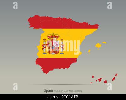 Spain Flag Isolated on Map. European countries map and flag. Stock Vector