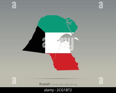 Kuwait Flag Isolated on Map. Middle East countries map and flag. Stock Vector