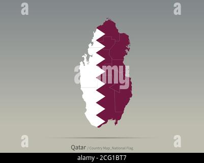 Qatar Flag Isolated on Map. Middle East countries map and flag. Stock Vector