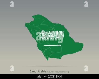 Saudi arabia Flag Isolated on Map. Middle East countries map and flag. Stock Vector
