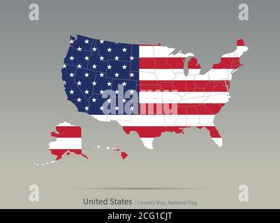 USA Flag Isolated on Map. North American countries map and flag. Stock Vector
