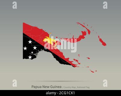 Papua new guinea Flag Isolated on Map. South Pacific countries map and flag. Stock Vector