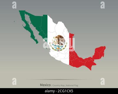 Mexico Flag Isolated on Map. North American countries map and flag. Stock Vector