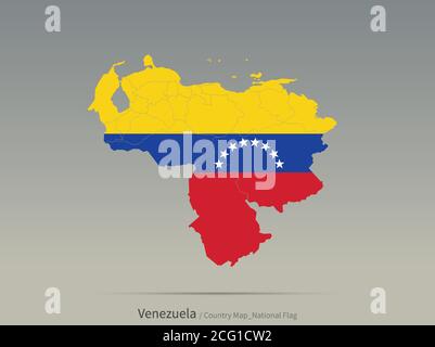 Venezuela Flag Isolated on Map. South american countries map and flag. Stock Vector
