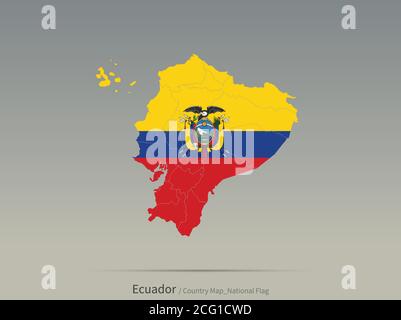Ecuador Flag Isolated on Map. South american countries map and flag. Stock Vector