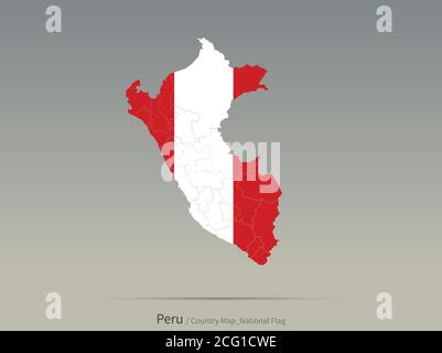 Peru Flag Isolated on Map. South american countries map and flag. Stock Vector