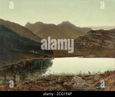 Blea tarn at first light Langdale pikes in the distance 1865