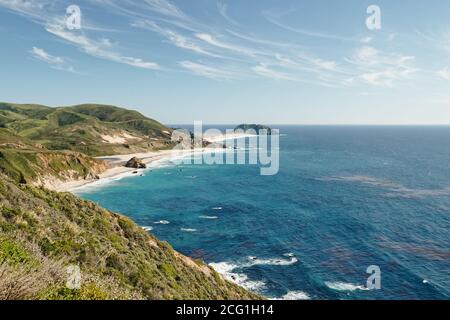 Big Sur, California Coast. A popular touristic destination, famous for its dramatic scenery. Stunning view of  Pacific Ocean and Rocky cliffs Stock Photo