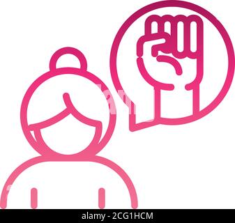 feminism movement icon, woman raised hand power, female rights gradient style vector illustration Stock Vector