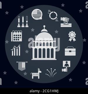 United States elections, political election campaign celebration silhouette icons collection vector illustration Stock Vector
