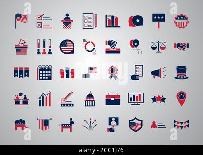 United States elections, campaign collection politics symbol with elements flat style vector illustration Stock Vector