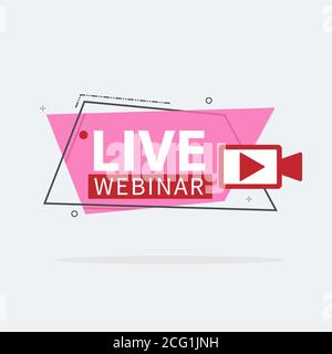 Live Webinar Button, icon, emblem label Vector illustration flat linear badge and banner, scroll, sticker, ribbon, embem, poster. Stock Vector