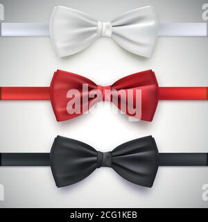 Realistic white, black and red bow tie Stock Vector