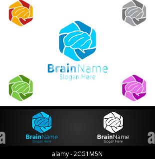 Hexa Brain Logo with Think Idea Concept Vector Design Stock Vector