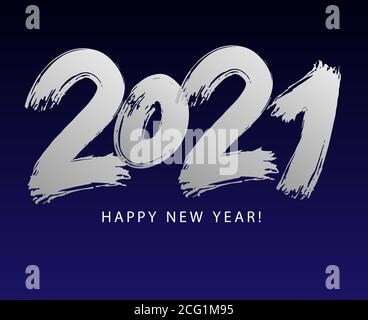 2021 Happy New Year hand drawn lettering. Winter holiday greeting card. Design template for poster, banner or greeting card for Merry Christmas and Stock Photo