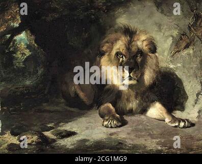 Huggins William - a Lion in His Den - British School - 19th  Century Stock Photo