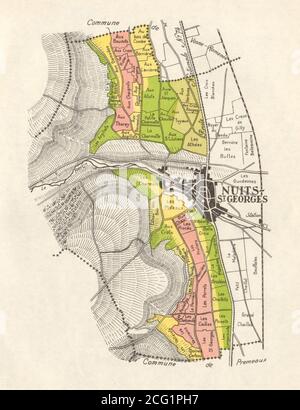 BURGUNDY BOURGOGNE VINEYARD MAP Côte de Nuits - Nuits-Saint-Georges RODIER 1948 Stock Photo