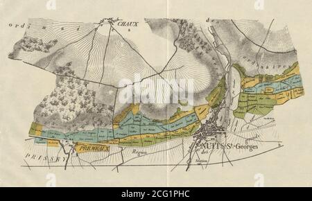 BURGUNDY BOURGOGNE VINEYARD MAP Côte de Nuits-Saint-Georges Premeaux RODIER 1920 Stock Photo