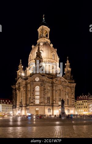 Dresden, Saxony / Germany - 3 September 2020: view of the Neumarkt Square and Frauenkirche Church in Dresden at night Stock Photo